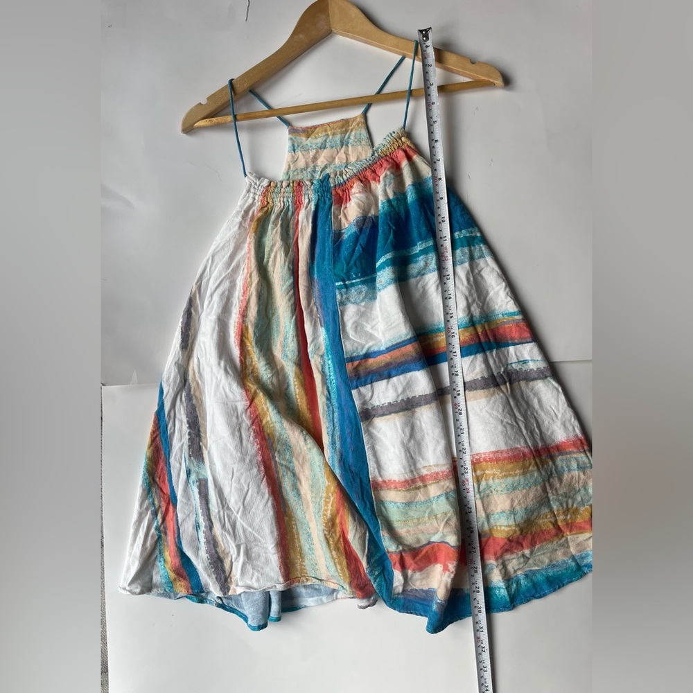 FREE PEOPLE Dress Painted Stripe Colorblock Lined White Blue Colorful - Picture 5 of 9